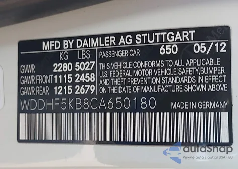 2012 Mercedes-Benz E 350 from USA, damaged, VIN WDDHF5KB8CA650180